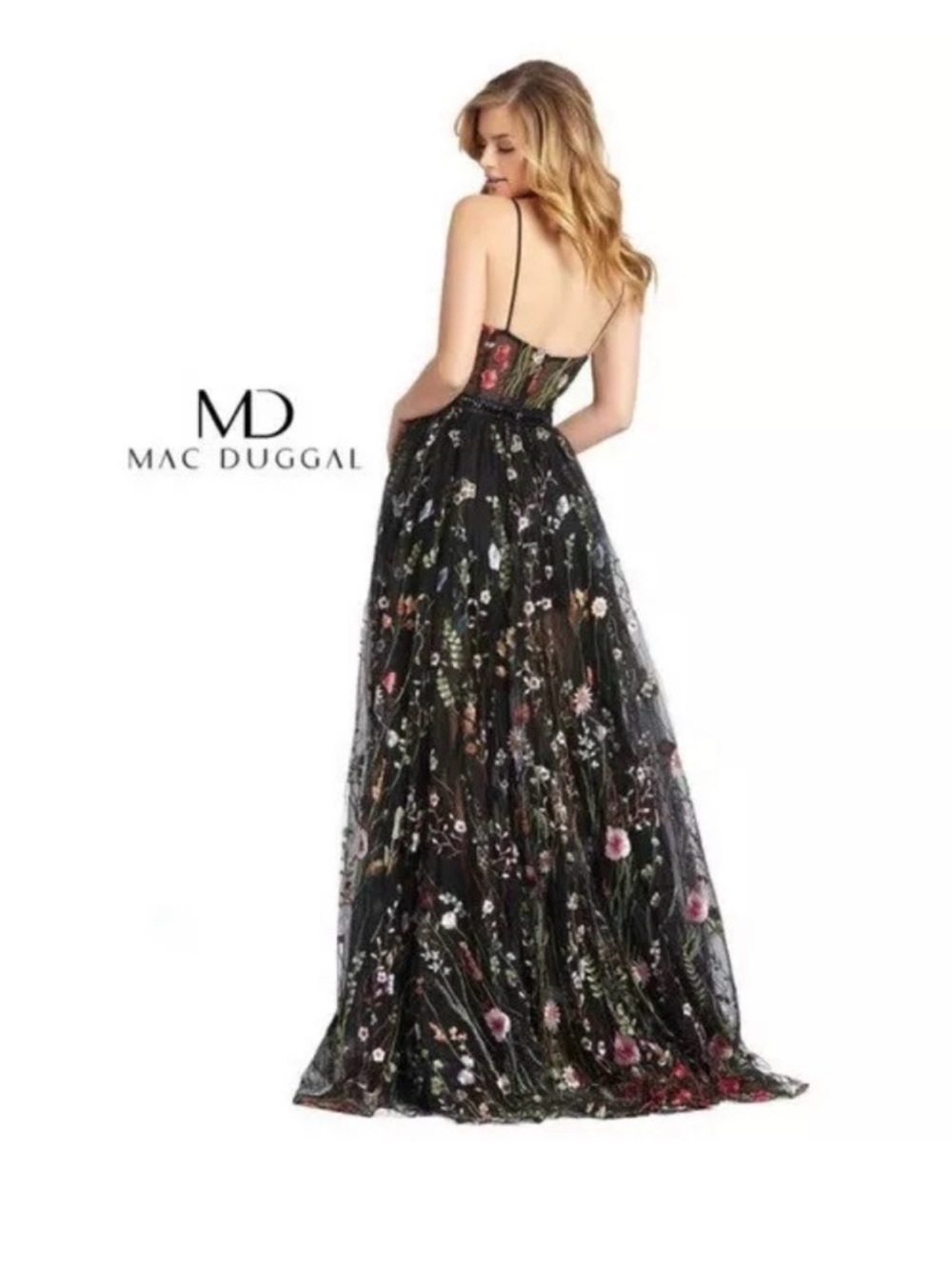 Mac Duggal Black Floral-Embroidered Sweetheart Sleeveless Bustier Gown 16 - Picture 3 of 10